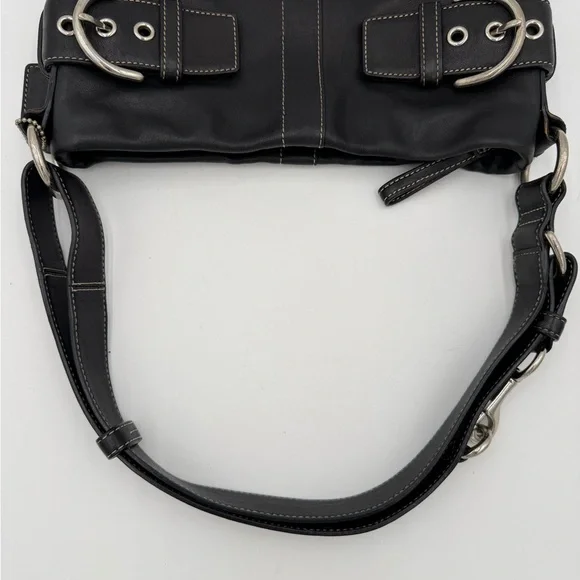 Coach Soho Buckle Flap Hobo Black Leather Y2K Shoulder Bag 1452 Silver Hardware - Picture 9 of 16